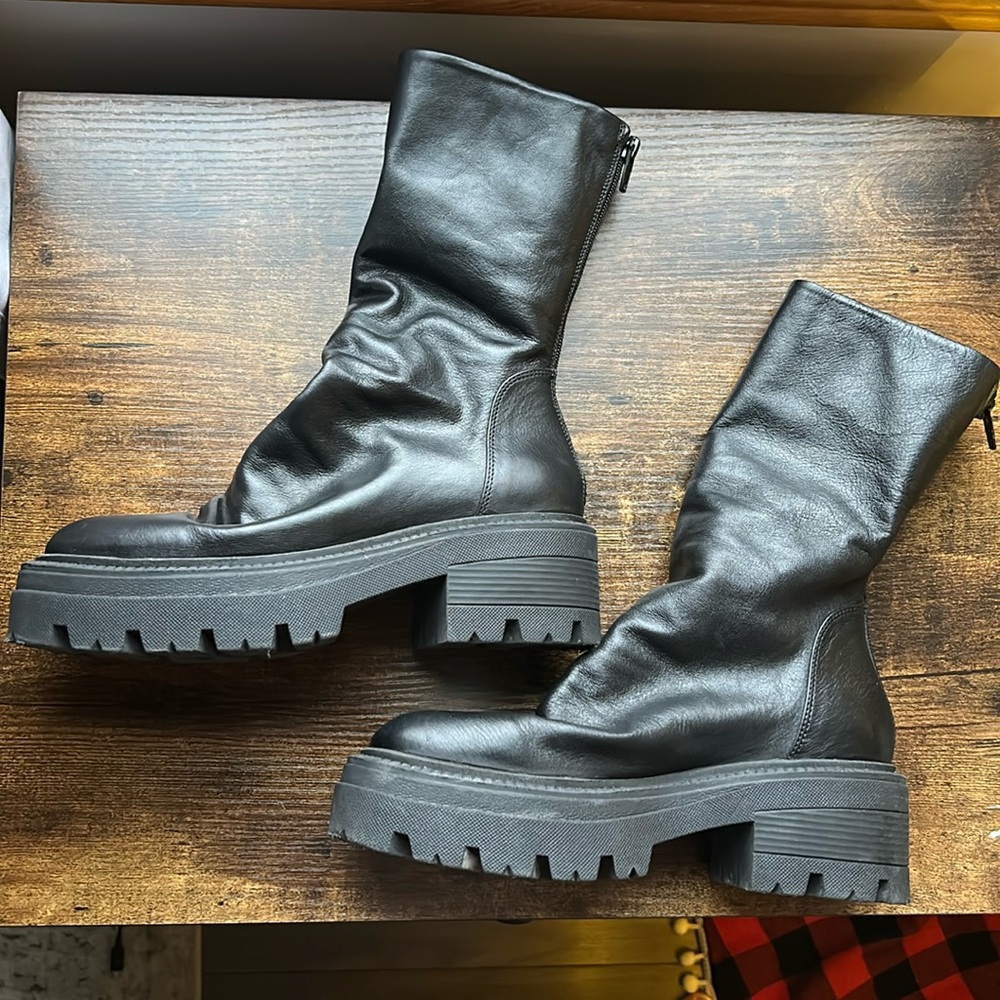 Free People Emma Leather Ruched Platform Boots - Picture 3 of 16